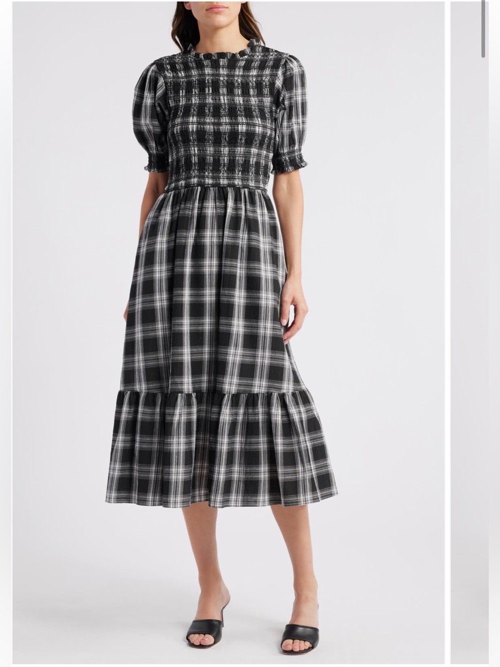 Mila Mae Check Smocked Puff
Sleeve Midi Dress Size M NWT